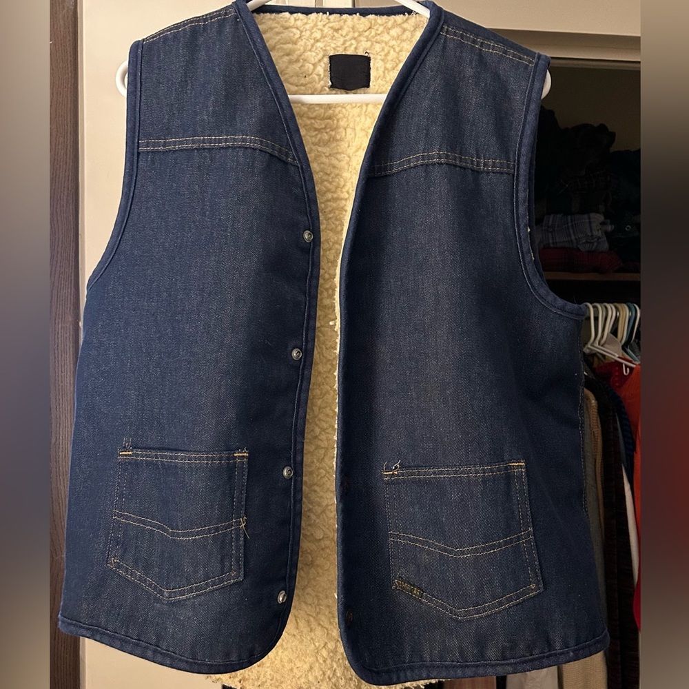 Vintage Denim Vest, Sherpa Lined